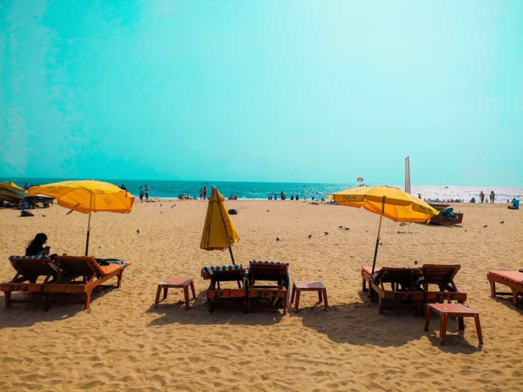 yellow umbrellas goa beach 